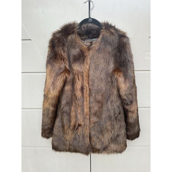 Velvet Graham and Spencer Faux Fur Mid Length Jacket Rich Brown Sz S Mob Wives - Picture 3 of 8